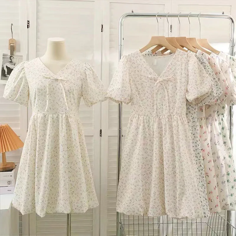 

Женское короткое платье с цветочным принтом, элегантное ТРАПЕЦИЕВИДНОЕ ПЛАТЬЕ С V-образным вырезом и высокой талией в ретро-стиле