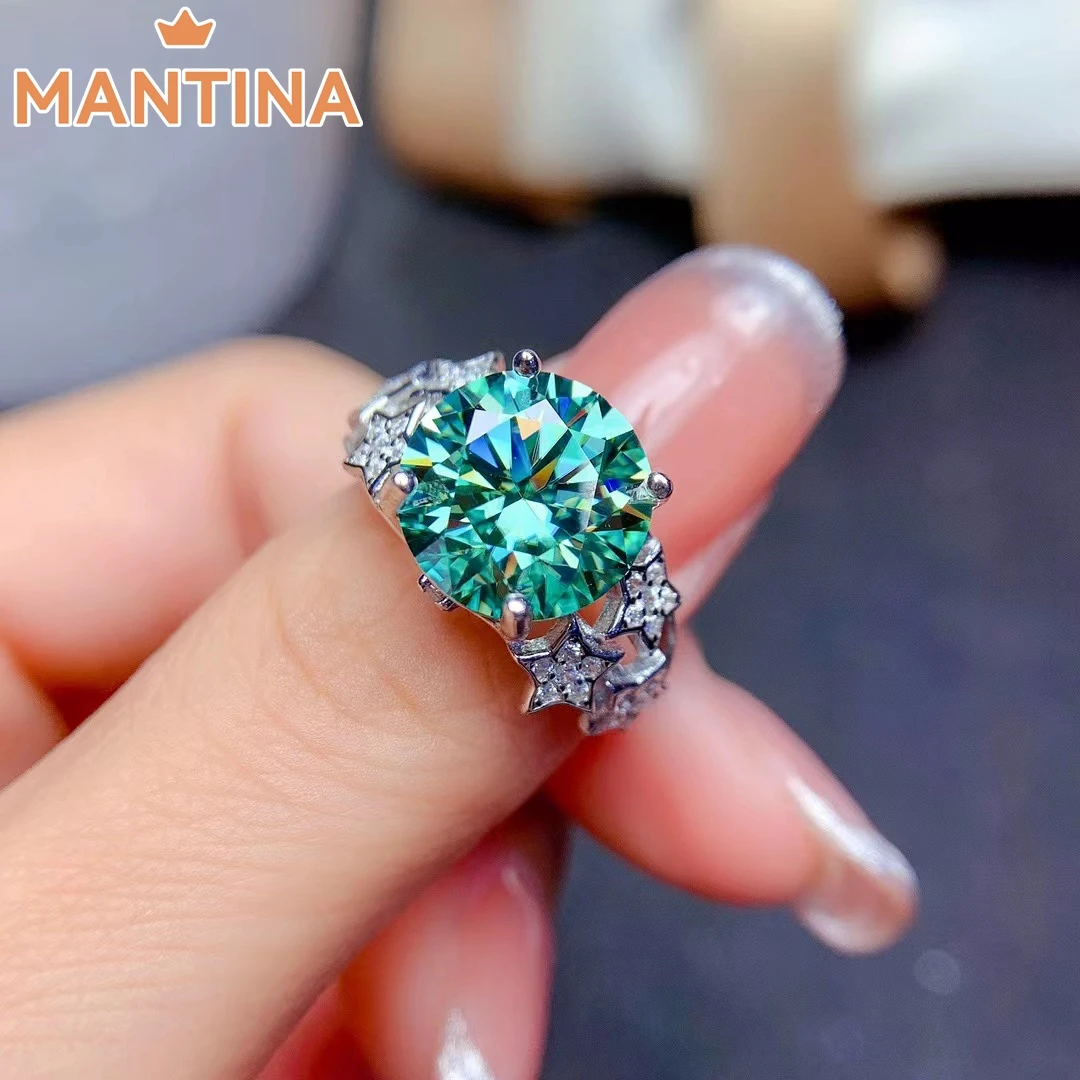 

5 carats Green Moissanite New Women Ring, 925 Sterling Silver, Beautiful Color, Sparkling, D VVS1