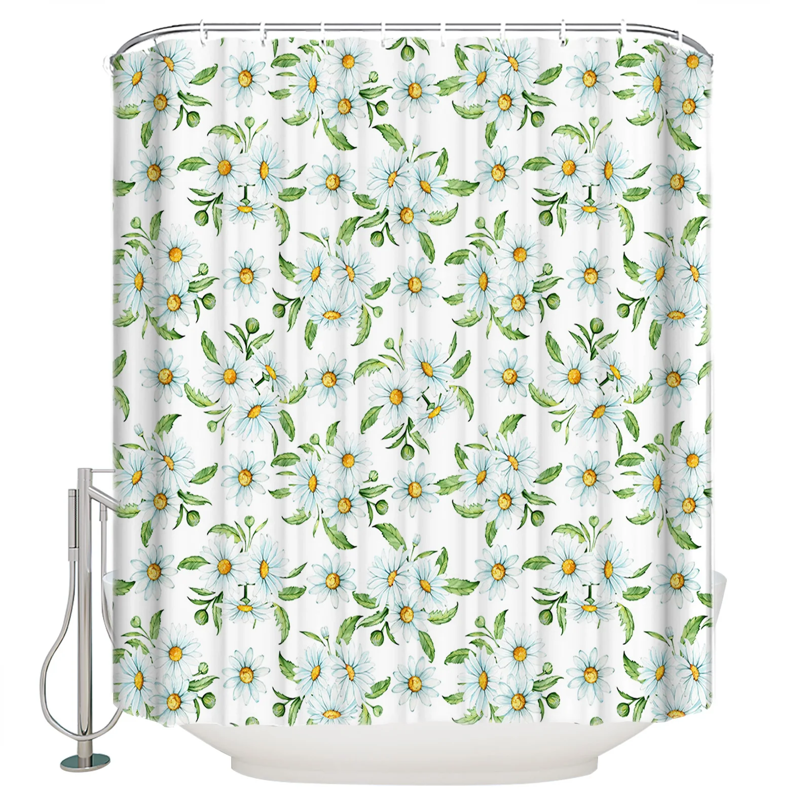 

Spring Flower Daisy Watercolor Texture Shower Curtain Waterproof Bathroom Decor Printed Curtain Bathroom Curtains with Hooks