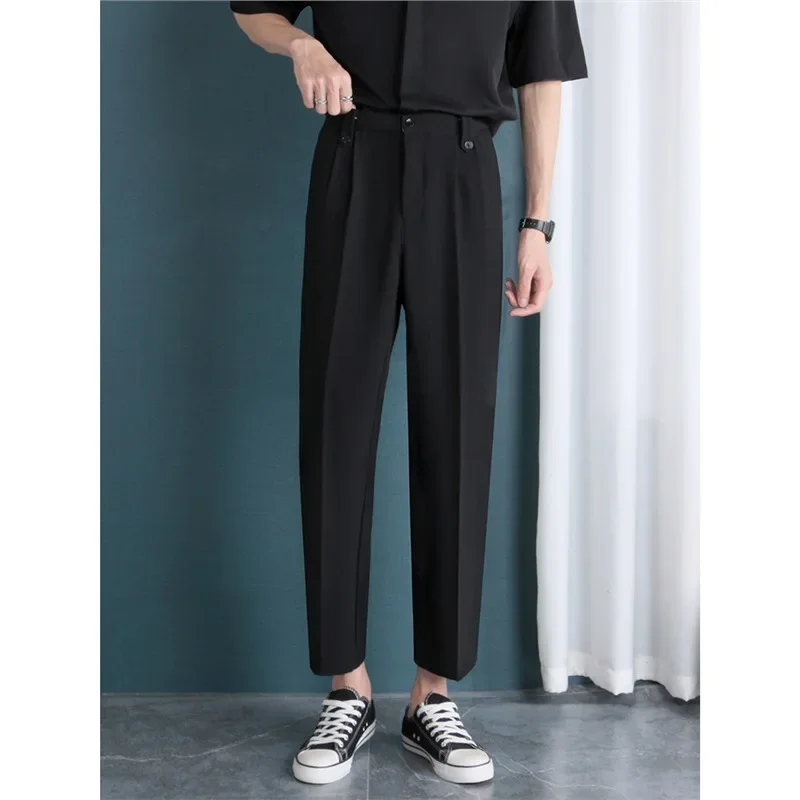 Весенне-летние свободные мужские повседневные брюки из ледяного шелка