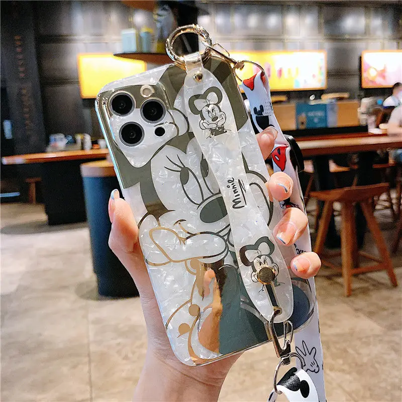 

Disney Cute Golden Minnie Metal Chain Strap, Wrist Strap Phone Case for iPhone 13 Pro Max 6.7" 12 TPU Anti-Fall Protective Cover