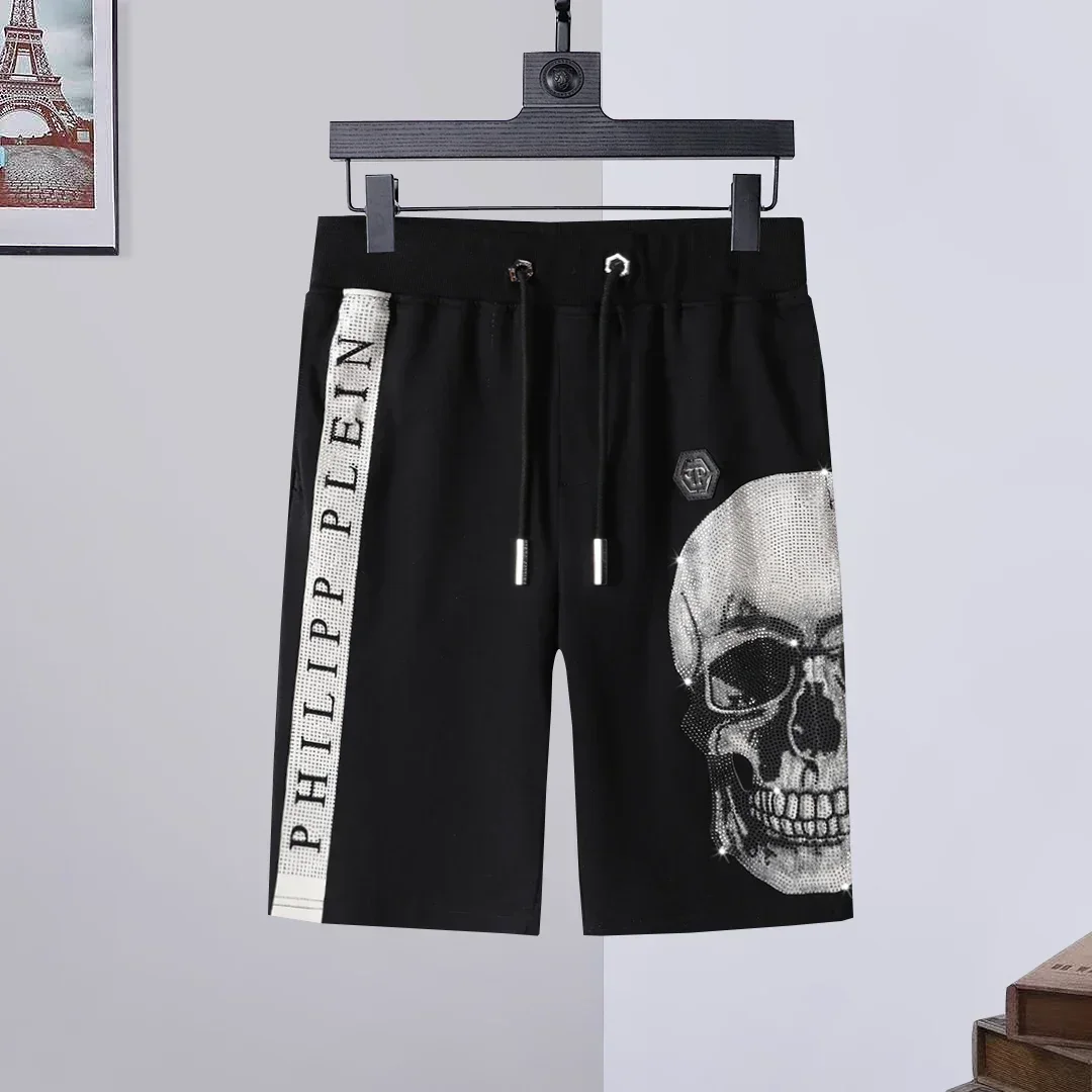 

2023 Brand Diamond Plein Shorts Men Fashion Zipper Hot PP Drill Cotton Rhinestone Shorts Capris Men's Skull Pants M TO 3XL