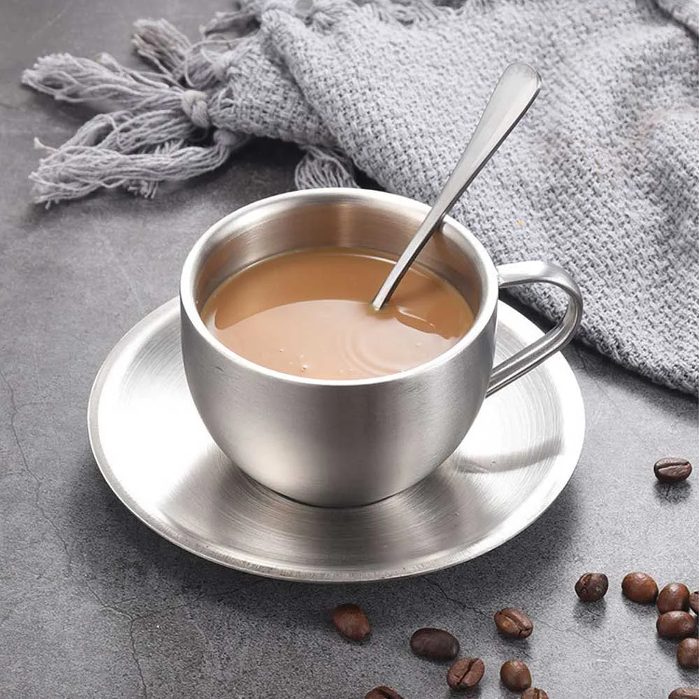 

Niche ins Stainless Steel Coffee Espresso mug with Spoon Saucer Coffee Mug Set