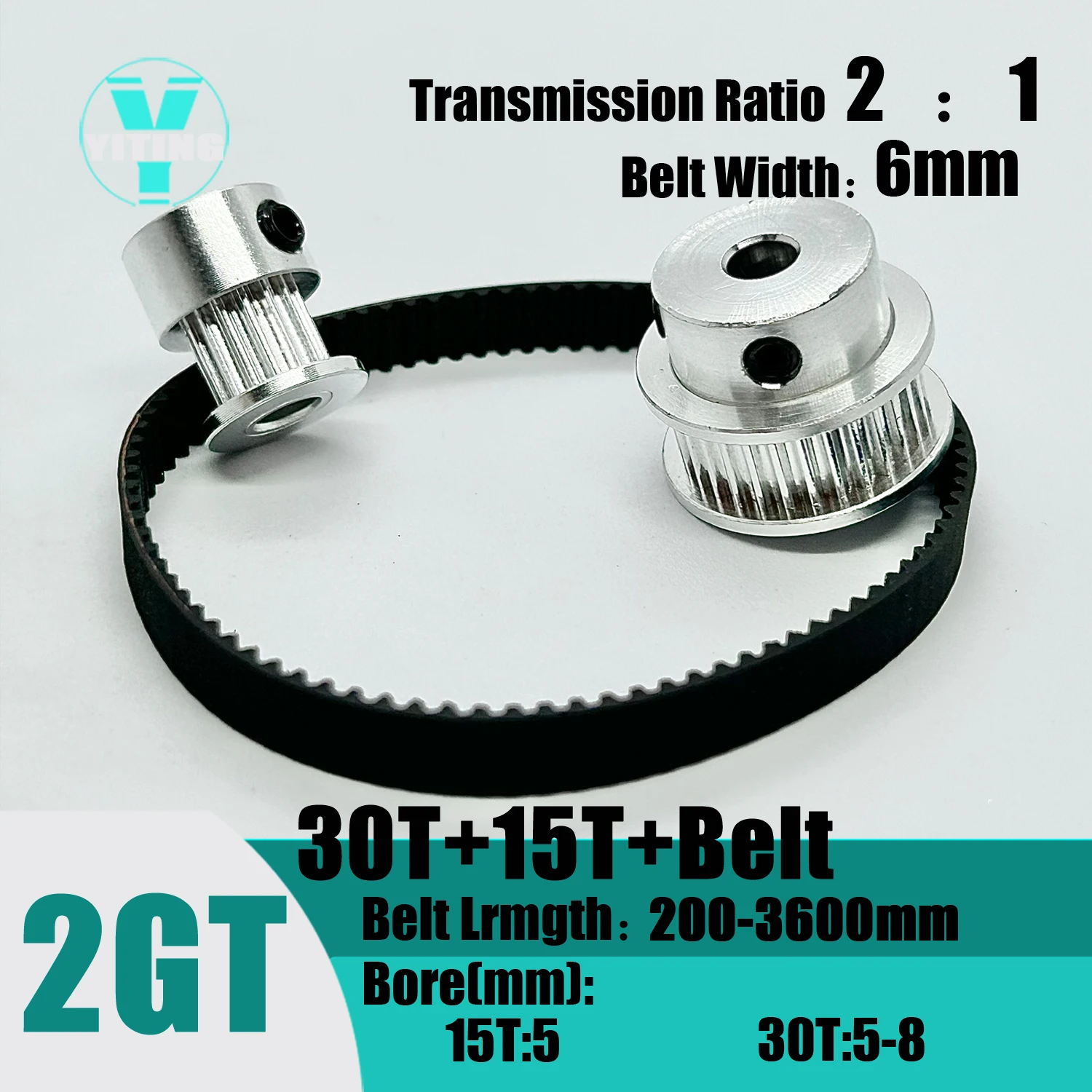 

2GT 2M 30Teeth 15T GT2 15Teeth 30T Timing Belt Pulley Set Belt Width 6mm Bore 5-8mm 2:1 Wheel Synchronous Pulley Belt Kit