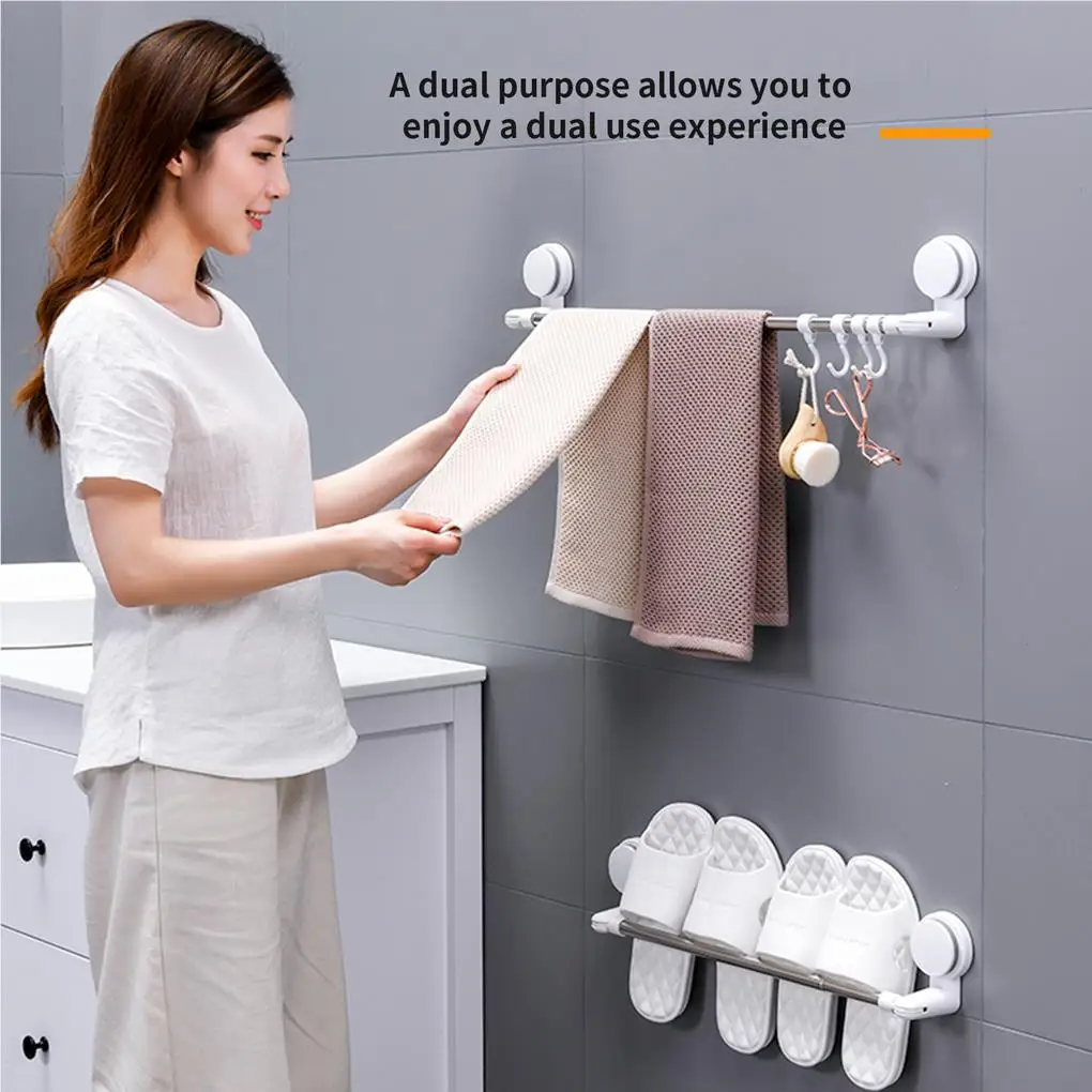 

Suction Cup Towel Bar Retractable Punch-free Storage Rack Strong Bearing Capacity Saving Space Hand Towel Holder Bathroom