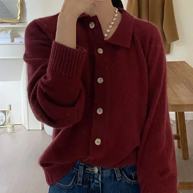 Южная Корея Dongdaemun осенне-зимний новый свитер с лацканами верхняя одежда женский