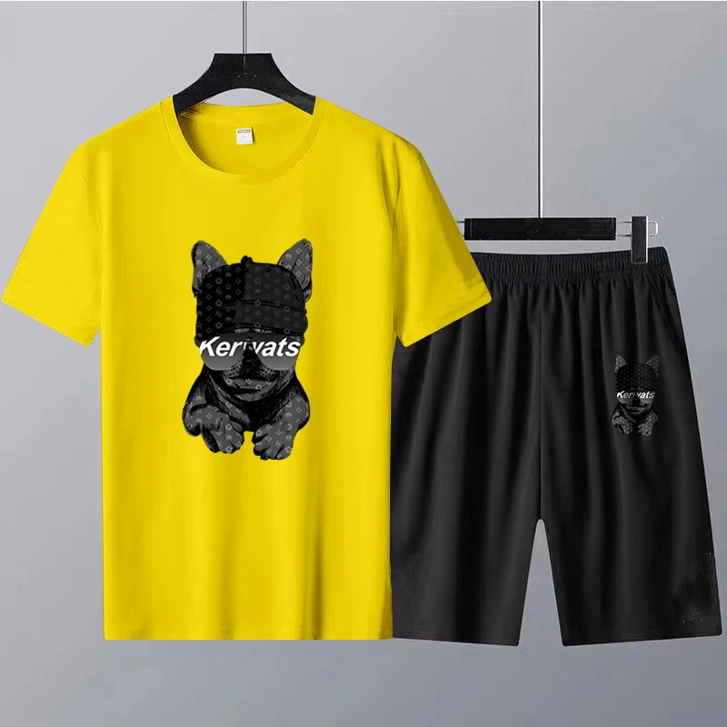 2023 Summer Brand Men T-Shirt High Quality  Letters T Shirt Dog Print Short Sleeves Set Women Fashion Design Tee Top Suit