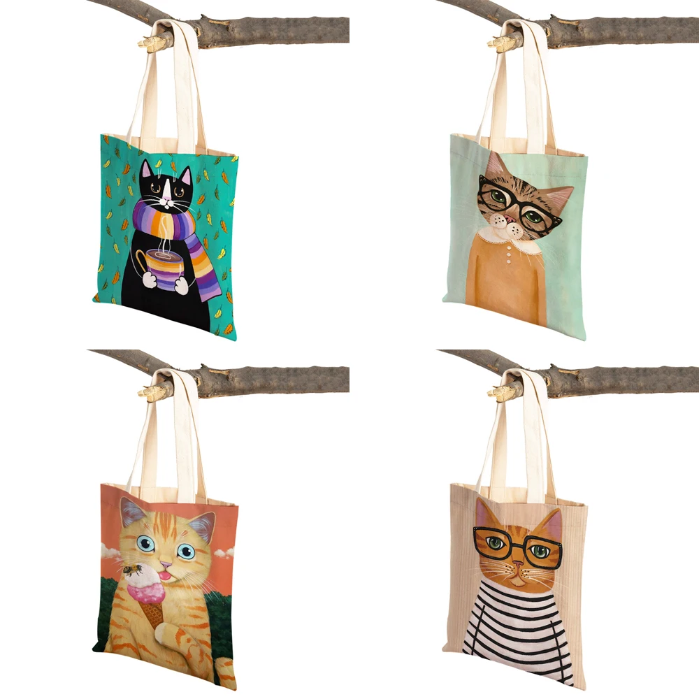 Модная мультяшная кофейная женская сумка-тоут складная холщовая многоразовая с