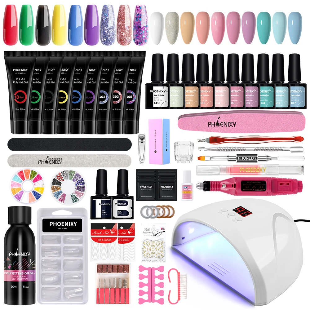 

Complete Manicure Tools Set 15ml Poly Nail Gel Quick Extension Gel UV Polish with 36W UV LED Nail Lamp Gel Varnish Nail Art Set