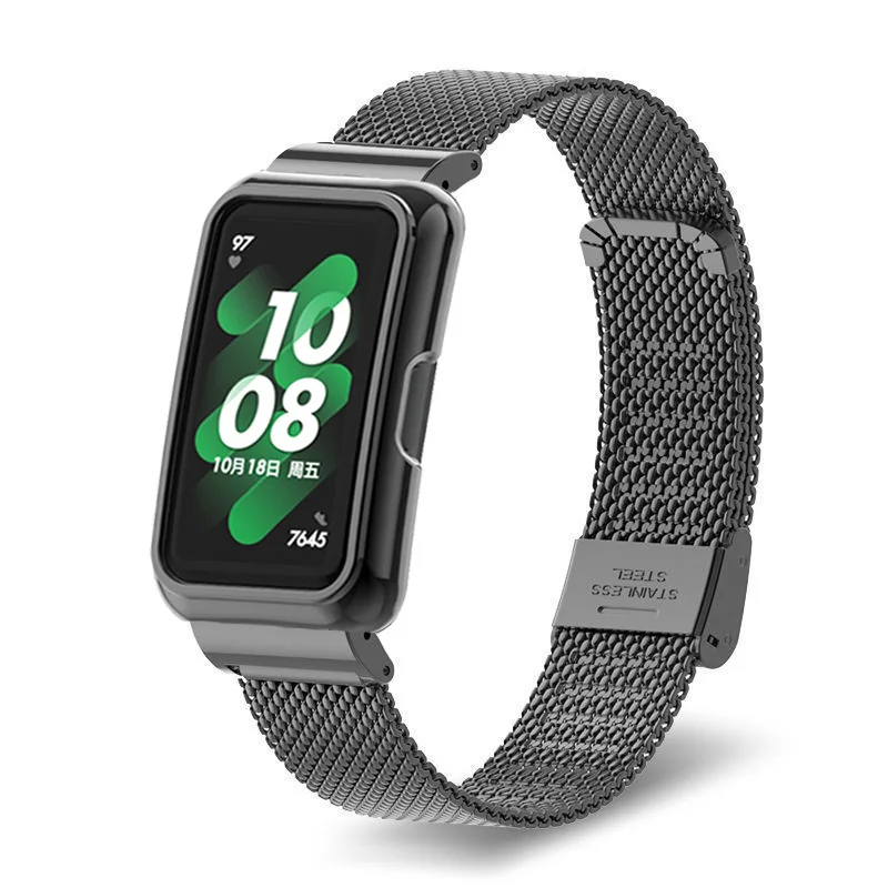 Фото Совместим с ремешком Huawei Band 10/8/7/6, сетчатым ремешком из нержавеющей стали Honor Band 9, встроенным миланским ремешком в металлическом каркасе №2