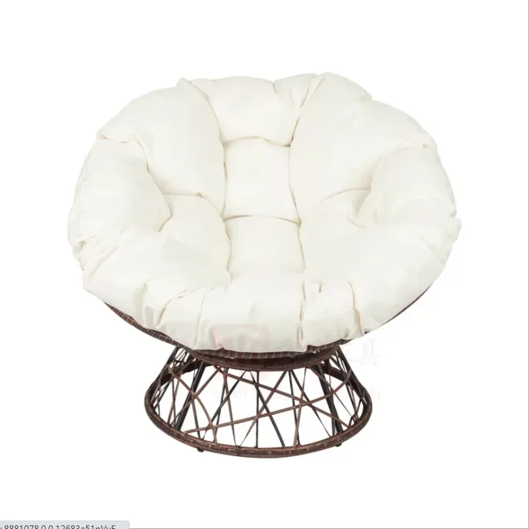 Плетеное кресло Papasan с поворотной на 360 градусов серой рамкой и синей подушкой