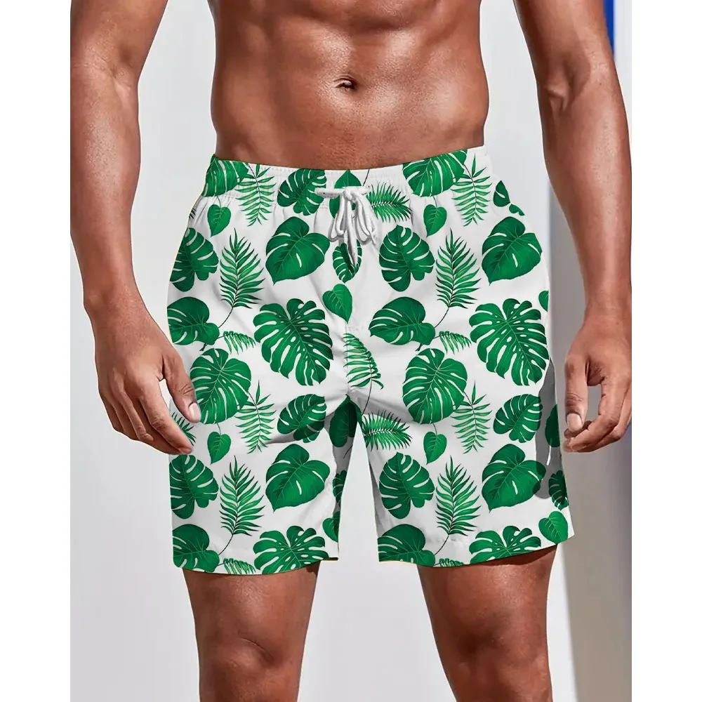 

Летние шорты с 3D принтом листьев, Мужские Пляжные штаны для плавания, свободные, удобные, быстросохнущие, повседневные, модные, большие разм...