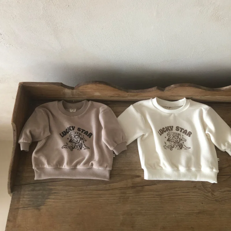 2022 Spring New Baby Cartoon Sweatshirt Fashion Letter Print Boys Girls Pullover Cotton Infant Casual Tops Children Sweatshirt 2022 spring new children long sleeve hoodie fashion girls letter sweatshirt baby boy hooded tops cotton kids cardigan pullover