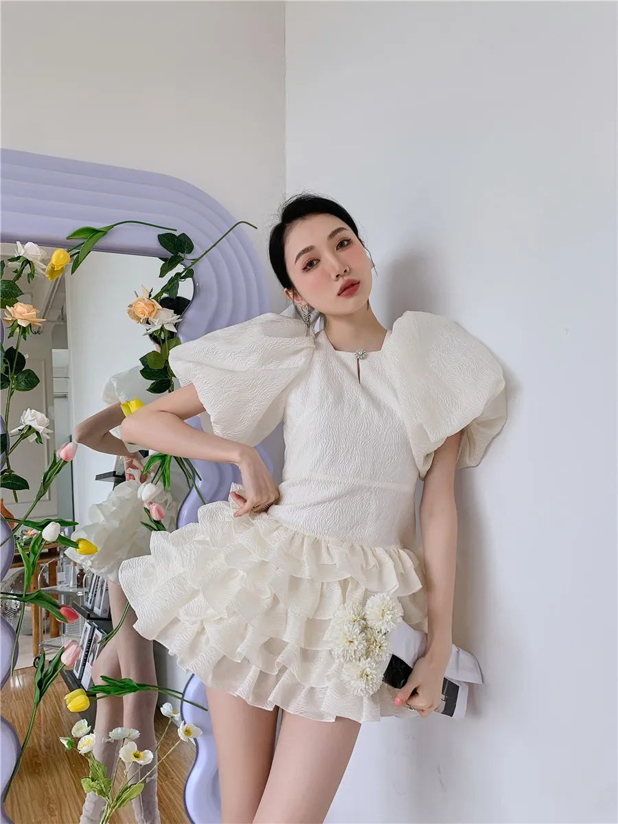 

Оригинальное дизайнерское жаккардовое бальное платье DALMAZZO, мини-платье, женские шикарные летние платья с круглым вырезом и коротким рукавом-фонариком, женская одежда
