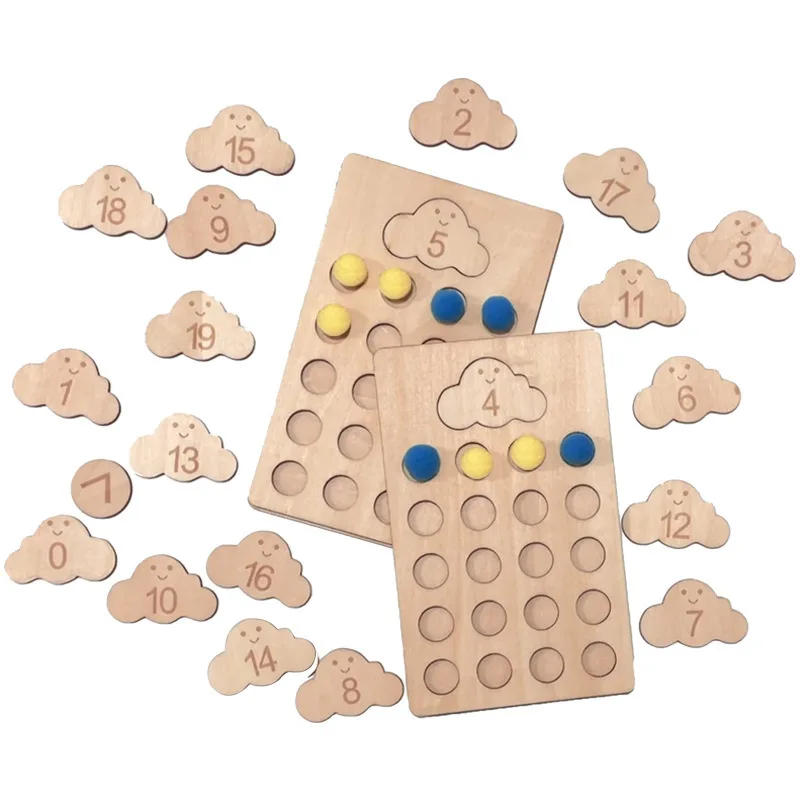 

Montessori Educational Wooden Toys for Baby Clouds Cognitive Digital Board KIDS Counting Numbers Games Puzzle Matching Toys Gift
