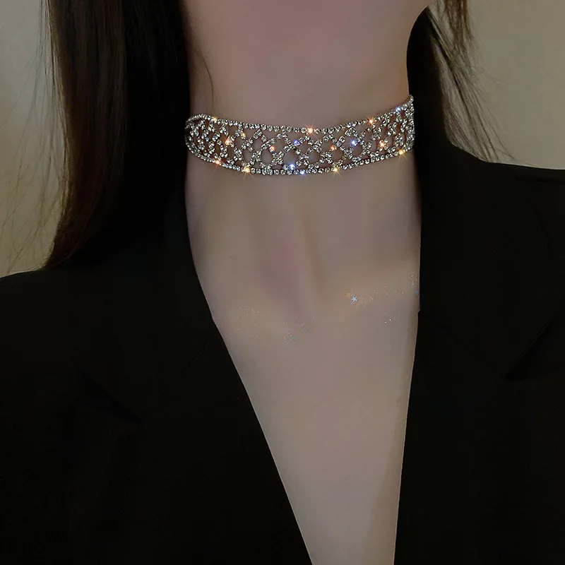 

Sexy Net Red Super Flash Rhinestone Neck Chain Chocker Clavicle Chain Female Neck Jewelry Korean Short Necklace