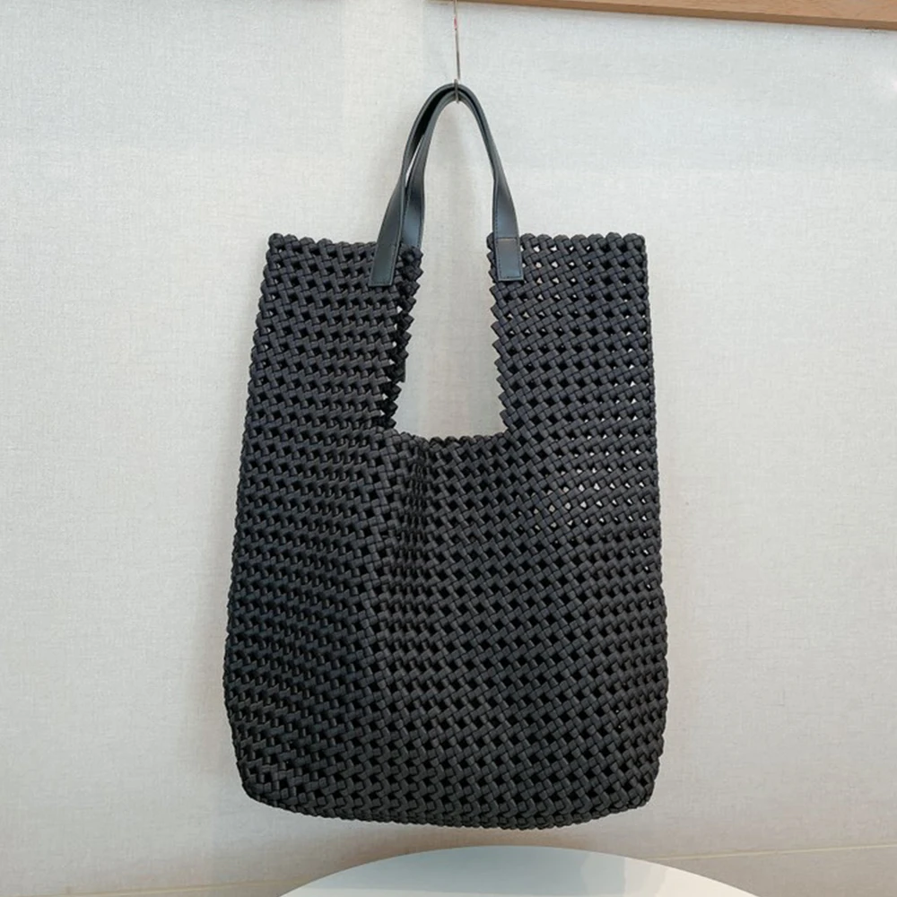 Luxury Designer Tote Hollow Shoulder Bag Large Handbags and Purses Woven Bags for Women Brands Black Shopper Bag Female Clutch