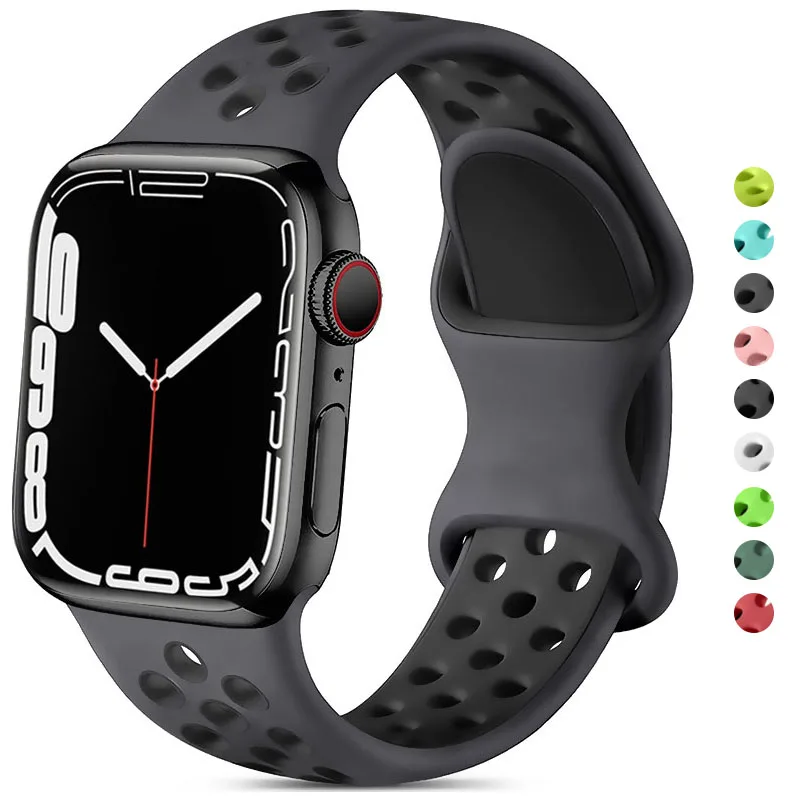 

Ремешок силиконовый для Apple Watch Band 45 мм 41 мм 42 мм 38/40 мм 44 мм, Воздухопроницаемый браслет для Apple watch 6, iWatch 7 5 4se