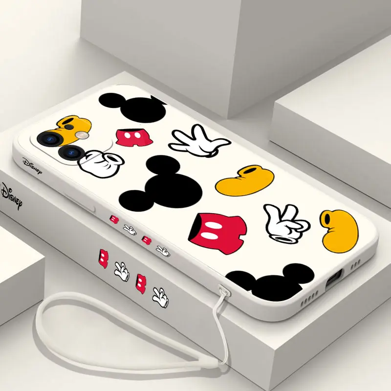 Cute Disney Mickey Mouse Phone Case For Samsung Galaxy S23 S22 S21 S20 Ultra Plus FE S10 4G S9 S10E Note 20 9 Plus With Lanyard