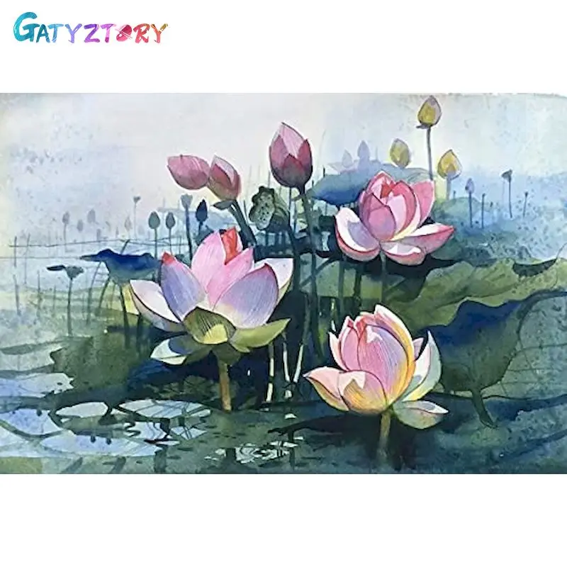 

GATYZTORY Interior Painting By Numbers Handpainted Picture Drawing Red Lotus Flower DIY Coloring By Numbers For Home Decor