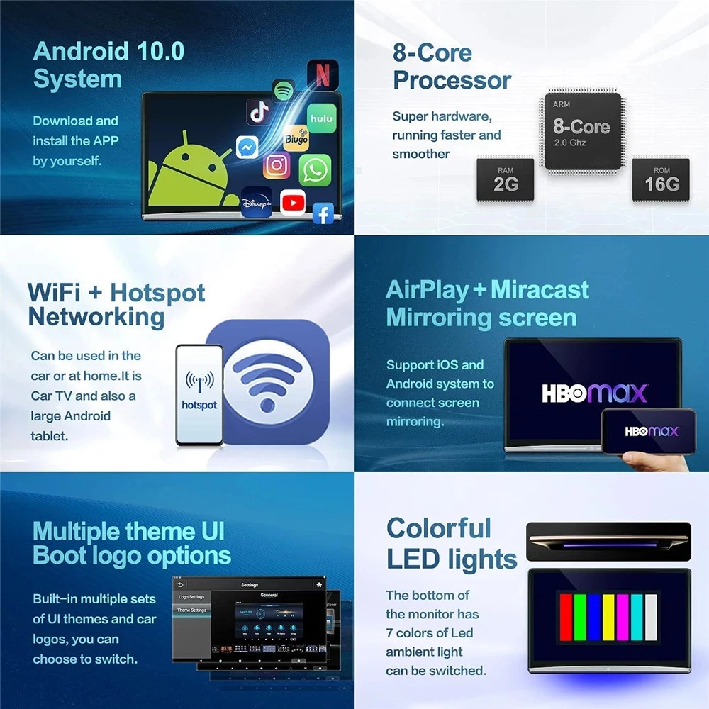 Монитор автомобильного подголовника 13 3 дюйма IPS 4K 1080P HD-экран Android 11 WIFI/HDMI/USB/TF/BT RAM 2