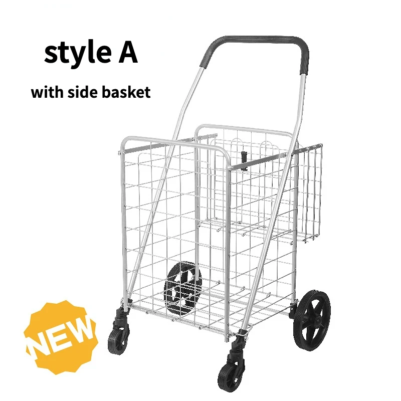 50 Pounds White 4 Wheels Utility Cart Large-sized Sturdy Steel Frame Folding Cart for Grocery Shopping Transporting Laundry