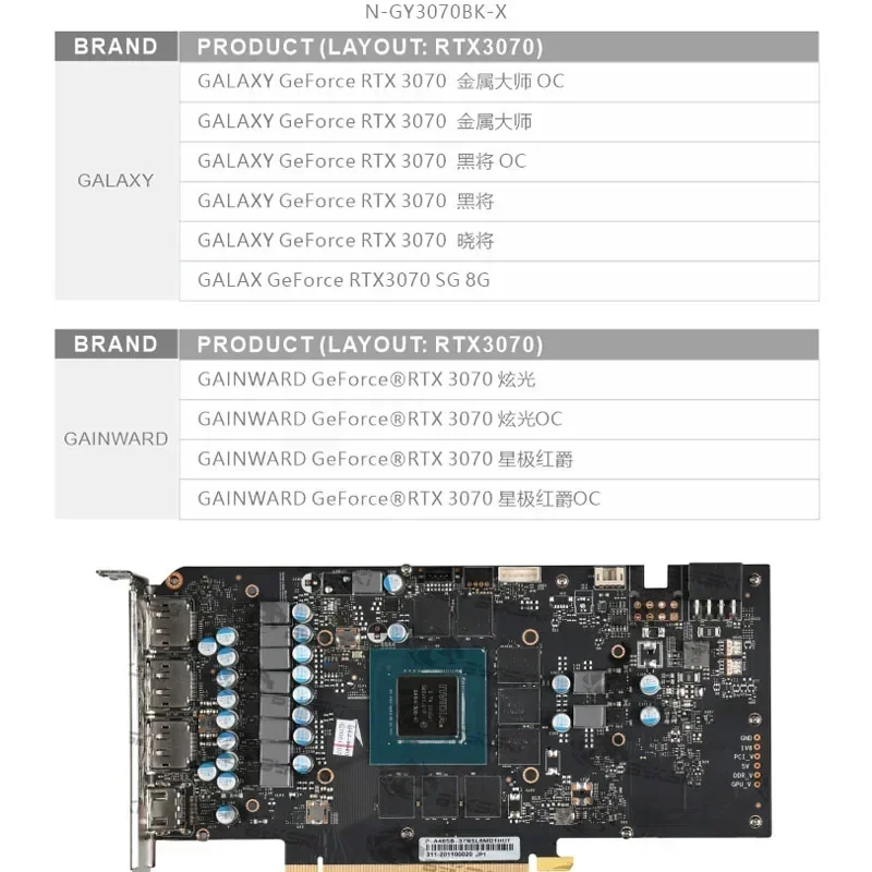 Водяной блок графического процессора Bykski для видеокартов GALAX/GAINWARD GeForce RTX 3070