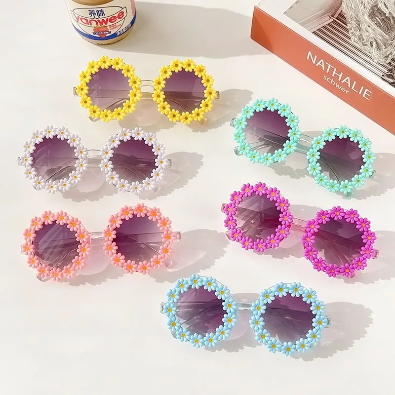 Новинка детские солнцезащитные очки круглые с цветами для девочек и мальчиков