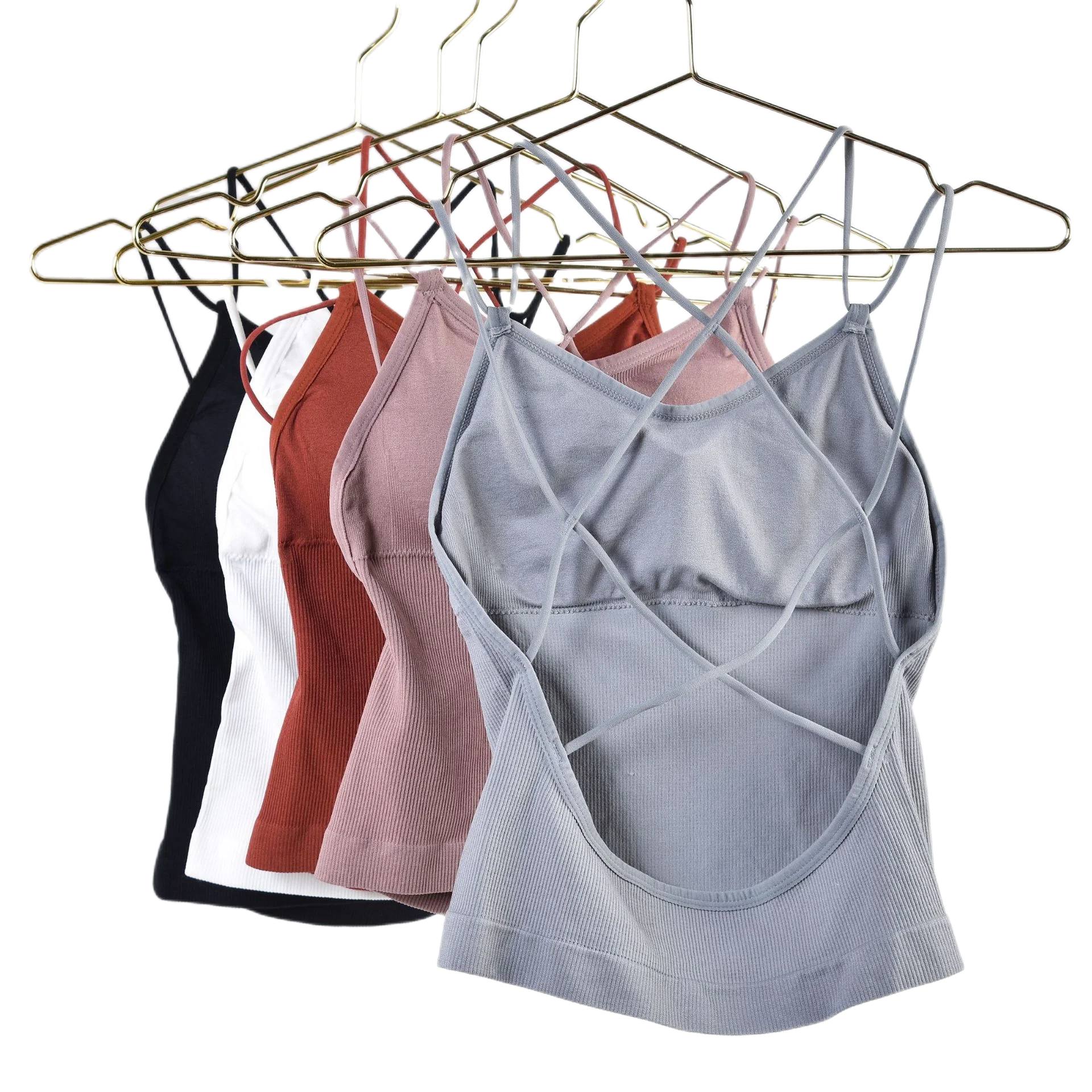 

Summer Women Crop Top Female Cropped Sexy Tanks Seamless Underwear Cross Back Camis Top Sleeveless Padded Camisole Femme