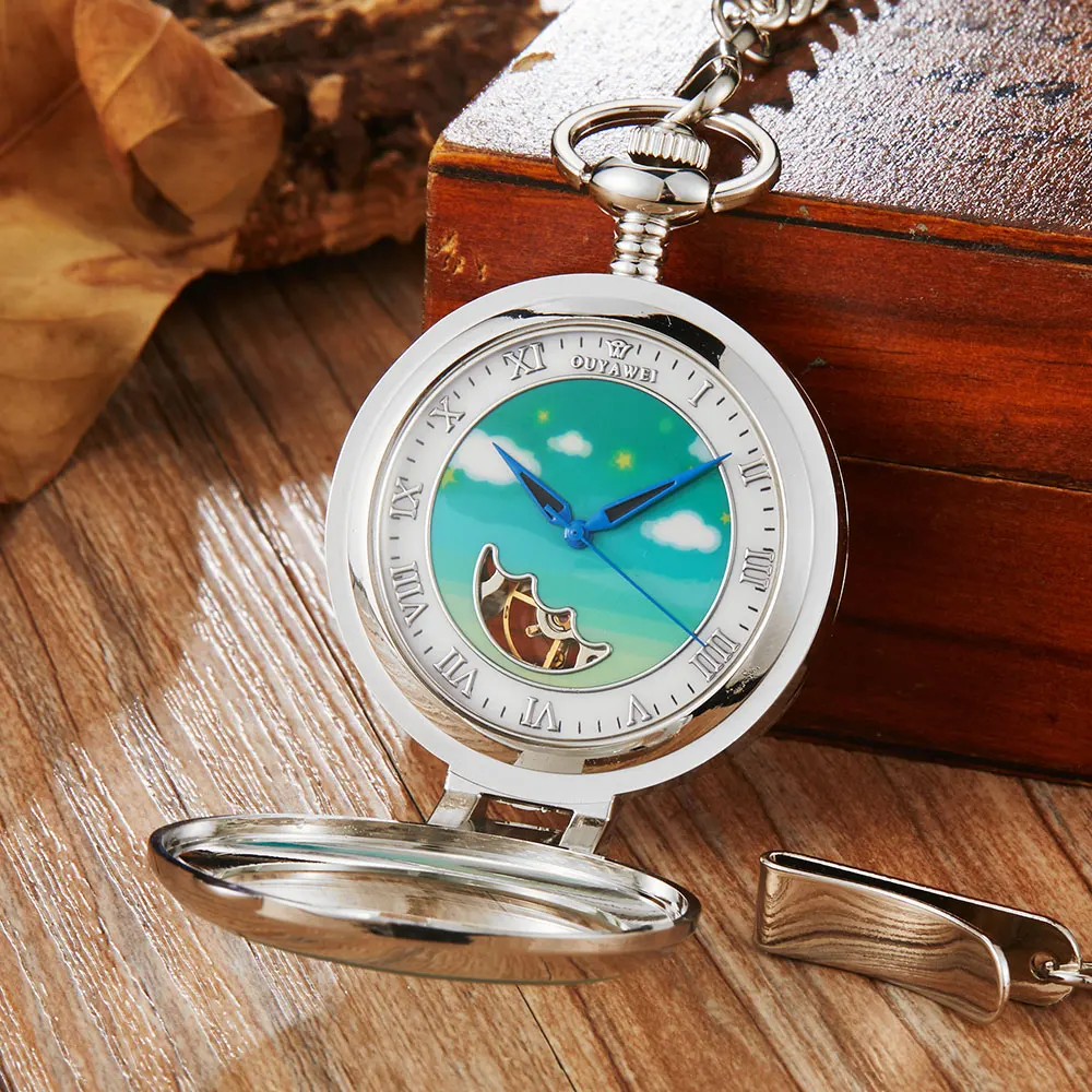 Luxury Golden Retro Mechanical Pocket Watch Men Women Pendant With FOB Chain Hollow Moon Steampunk Hand-wind Pocket Watches