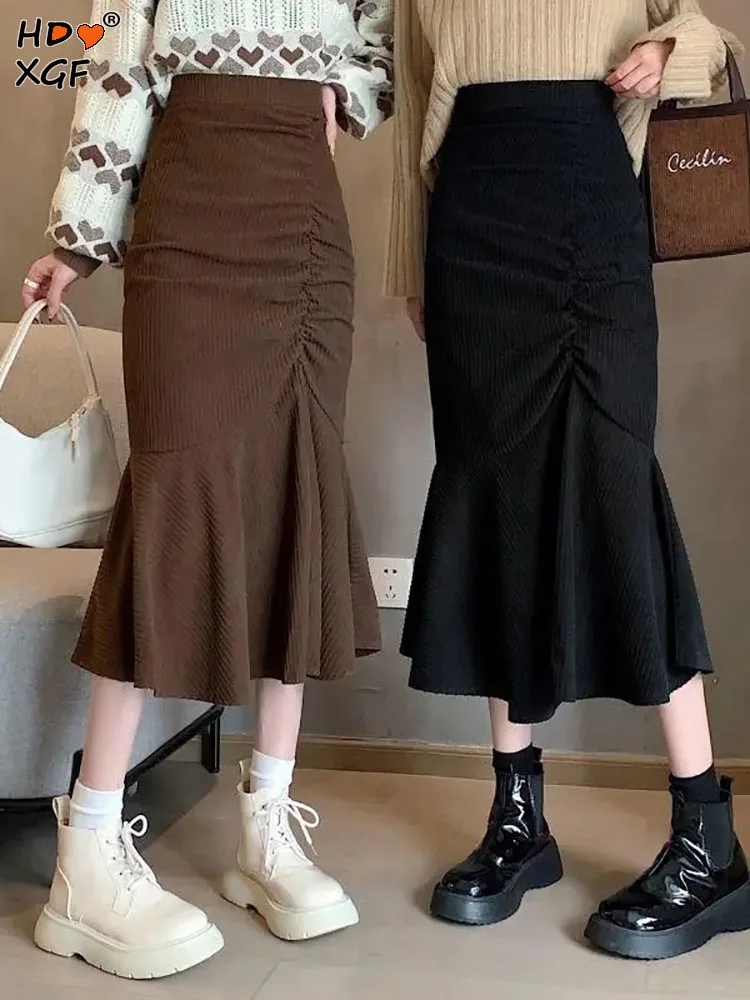 

Женская Вельветовая юбка-годе с высокой талией и оборками