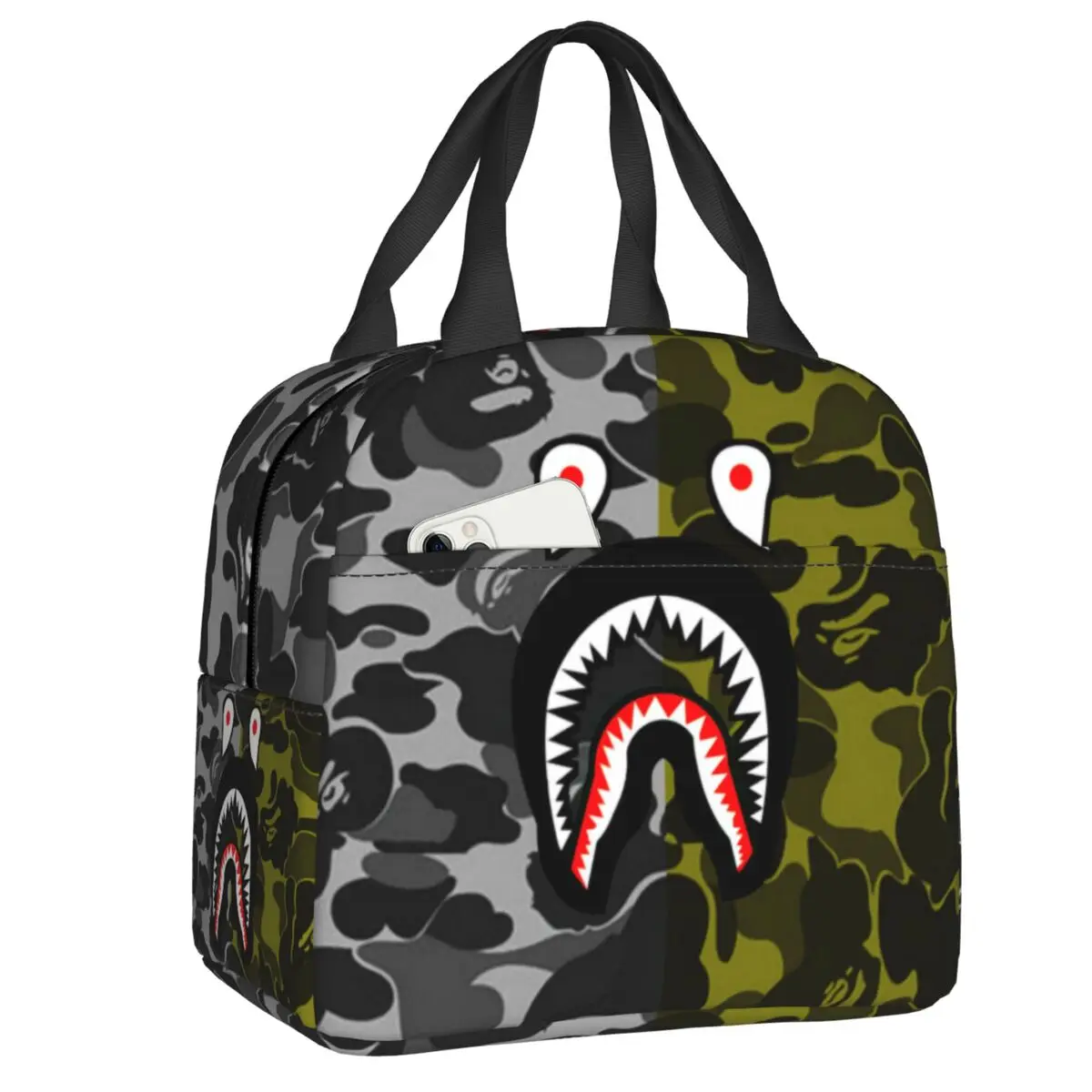 

Fashion Dark Shark Camo Resuable Lunch Box Women Multifunction Camouflage Cooler Thermal Food Insulated Lunch Bag Office Work