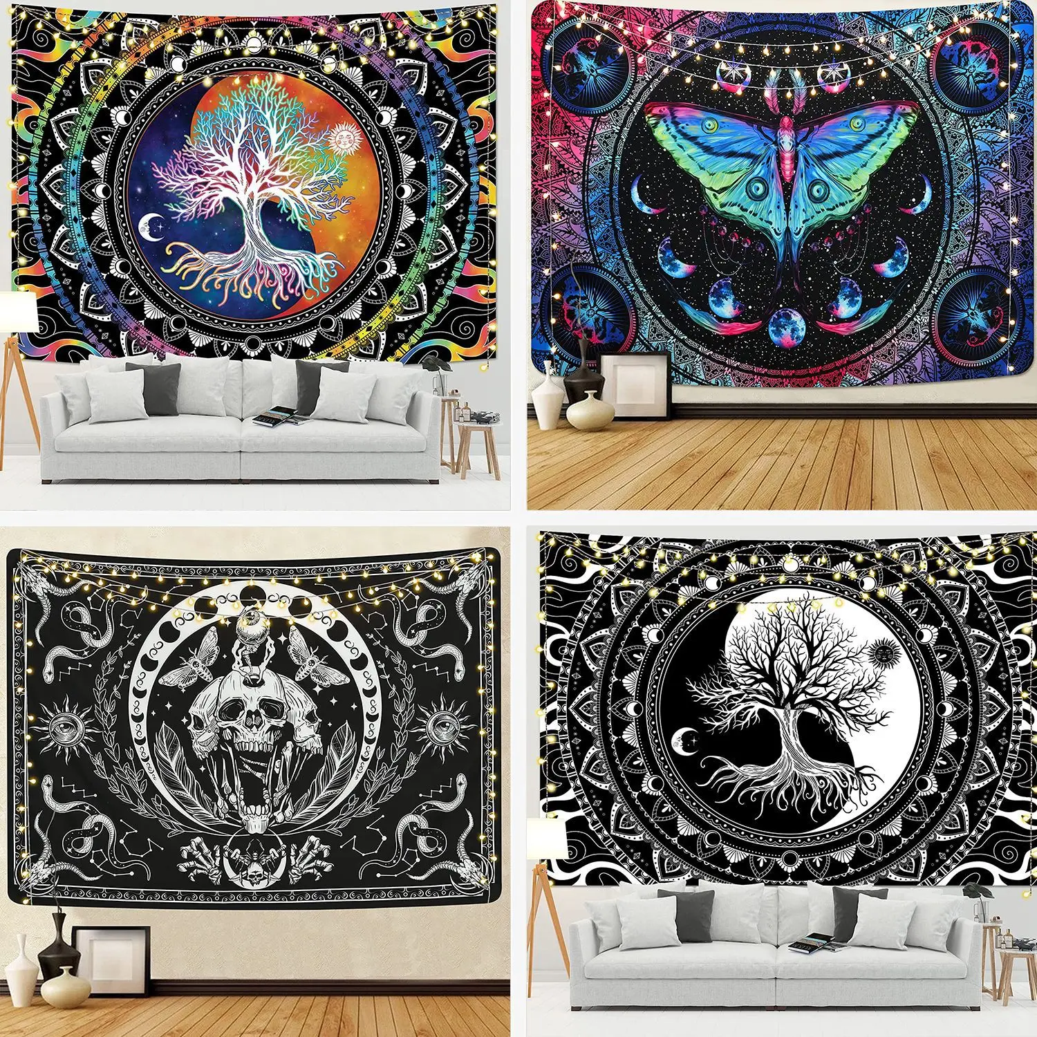 

Psychedelic Moth Tapestry Tree of life Wall Hanging Mandala Butterfly Home Room Decoration Bedroom Aesthetic Decor Tapiz Pared