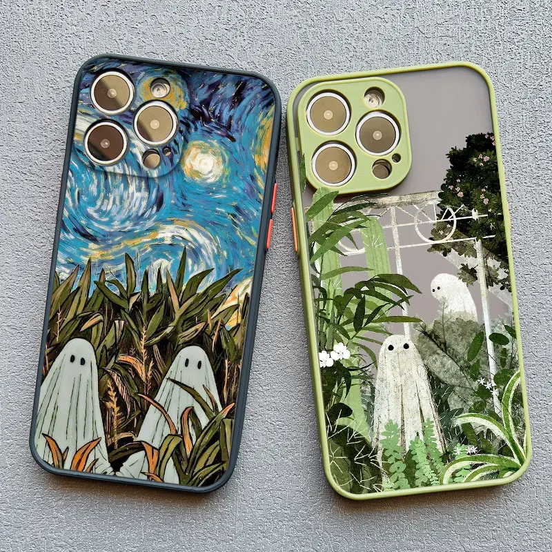 Противоударный чехол с милым призраком для телефона iPhone 13 12 Pro Max Mini 16 15 11 14 7 8 Plus SE2