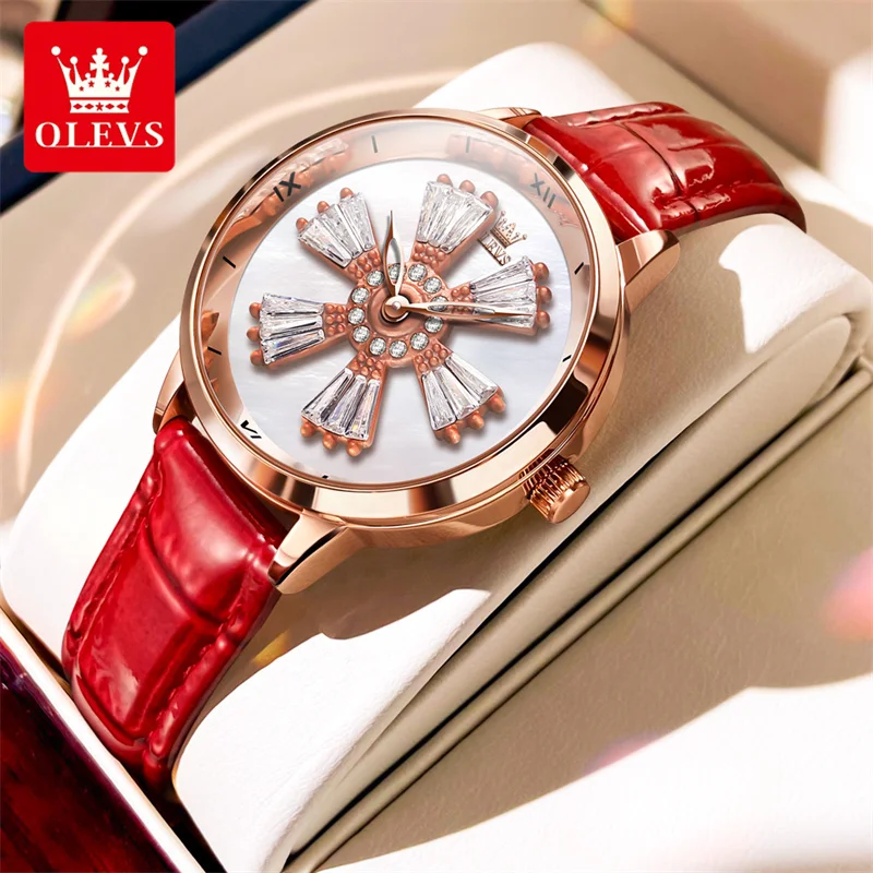 Reloj Mujer OLEVS Brand Luxury Women Quartz Watch Rotating Crystal Dial Ladies Fashion Waterproof Wristwatches