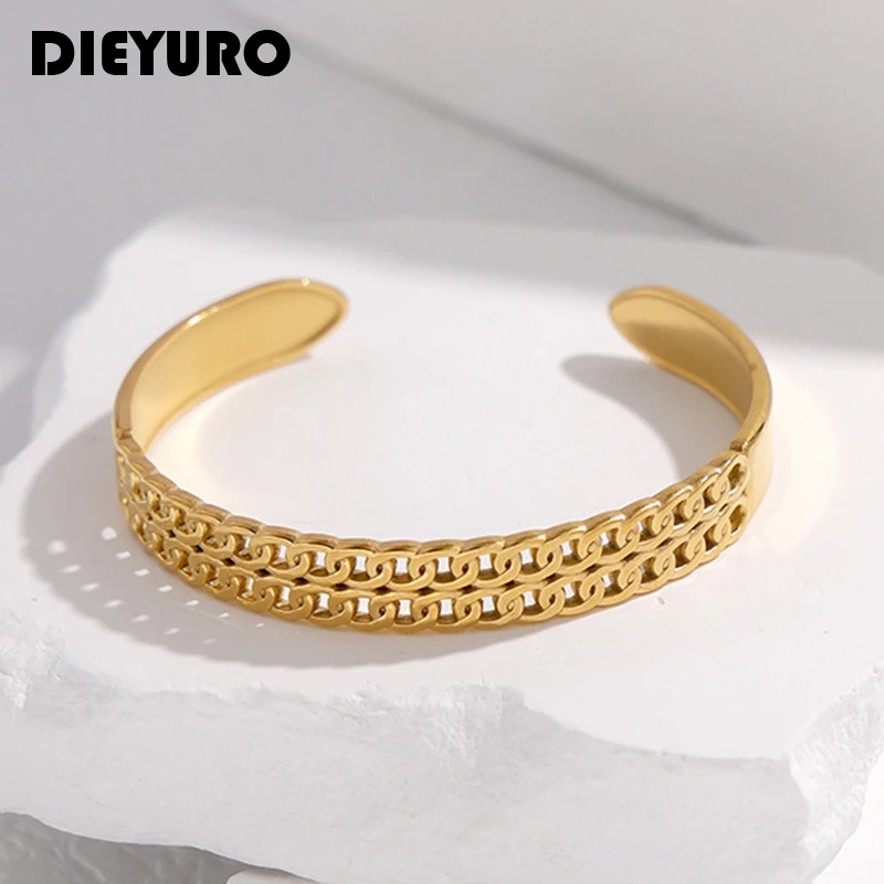 

DIEYURO 316L Stainless Steel Cuff Bracelet For Women Girl 2023 New Trend Adjustable Link Bangles Non-fading Jewelry Gift Party