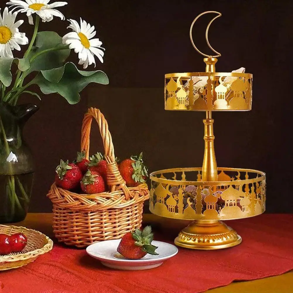 

Two-layer Ramadan Candy Fruit Tray New European-style Dessert Stand Stand Decoration Wedding Candy Holiday Cake Table O8w3