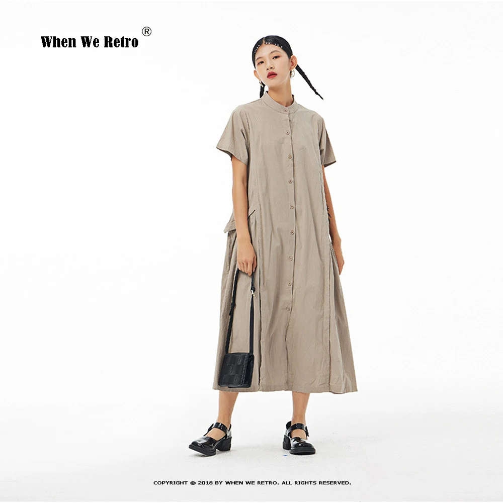 

Женские хлопковые платья свободного покроя, повседневные однотонные Простые Длинные платья с отложным воротником и коротким рукавом, VP0102, лето 2023