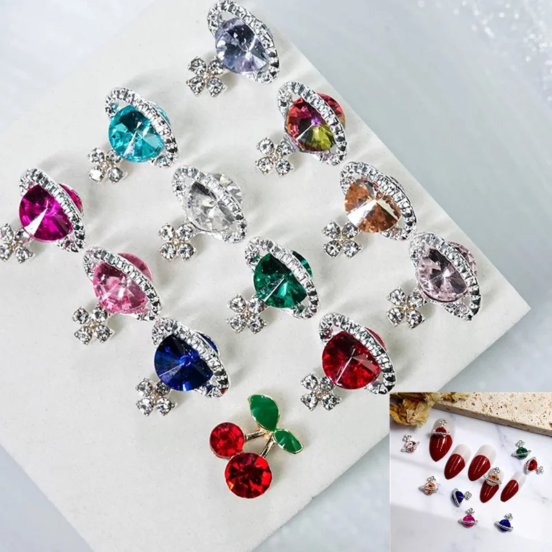 

10pcs Muilt-Color Planet/Cherry Nail Art Luxury Charms Round Crystal Rhinestones Nail Decorations Alloy Zircon Manicure Supplies