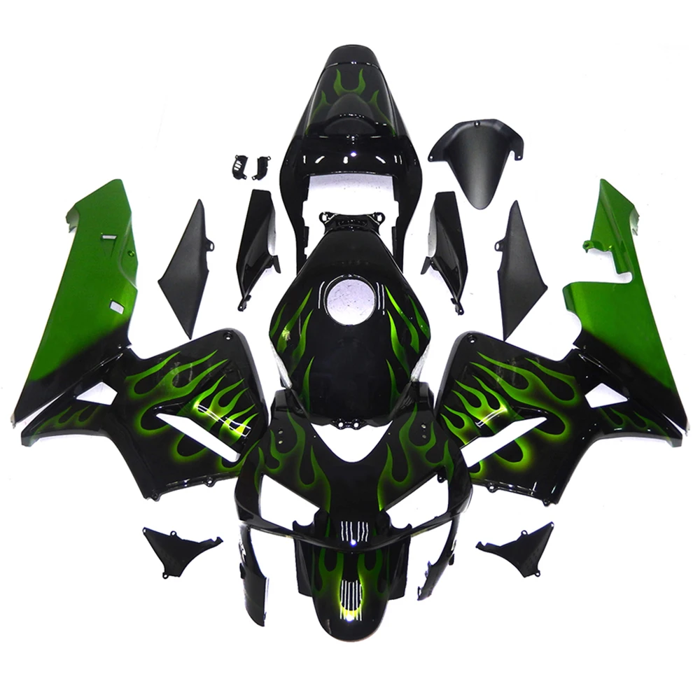 

Черные Обтекатели с зеленым пламенем для Honda CBR600RR 2003 2004, кузов из АБС-пластика F5 03 04