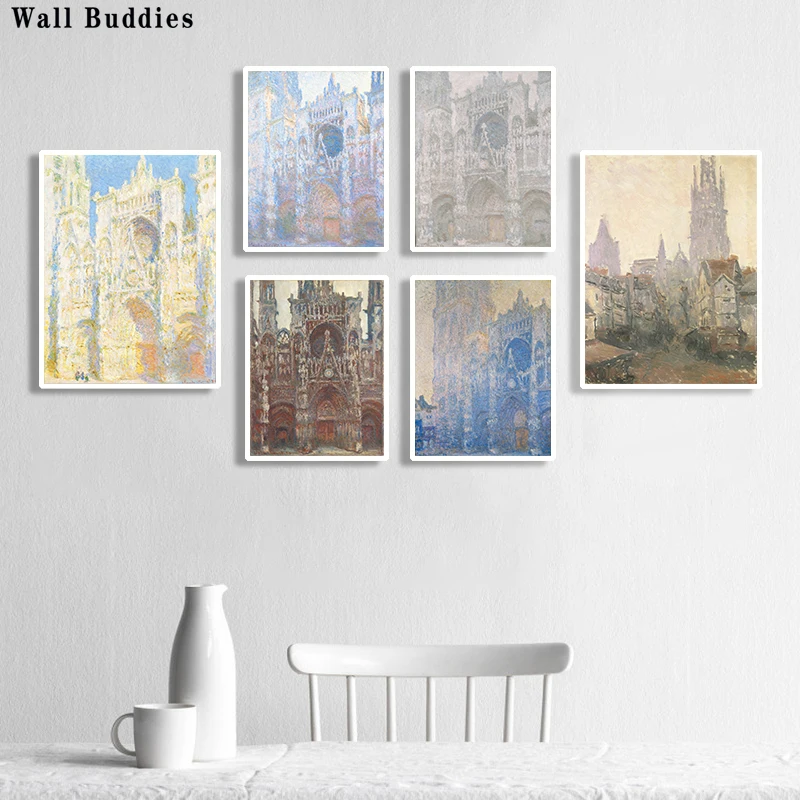 

Famous Impressionist Art Spray Printed Monet's Works Poster Retro Rouen Cathedral Architecture Canvas Painting Wall Decoration