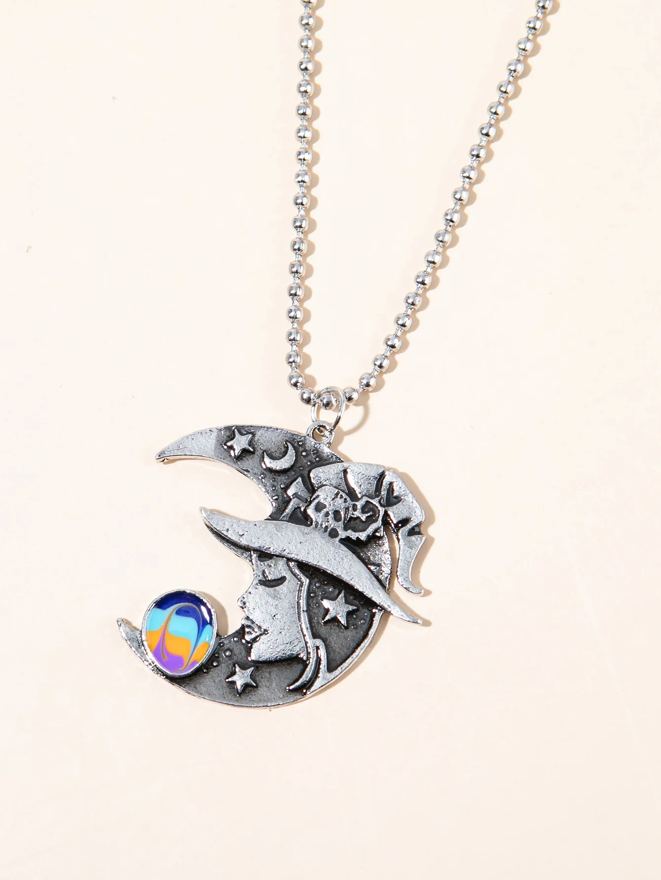 

New Moon Star Skull Witch Necklace Colorful Tie Dye Crescent Pendant Gift Jewelry Wholesale