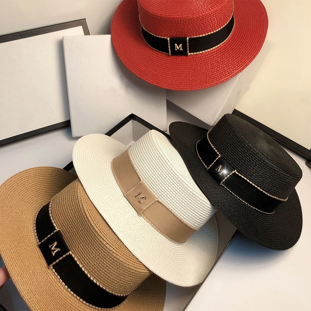 

NEW Summer Flat Brim Top Hat M-shaped Fisherman Hat Fashion Trend Women's French English Straw Hat Sun Shading Beach Hat YF0496