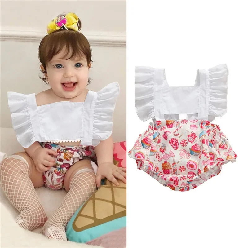 Летние комбинезоны для девочек от 0 до 24 месяцев летние с рисунком лимона торта