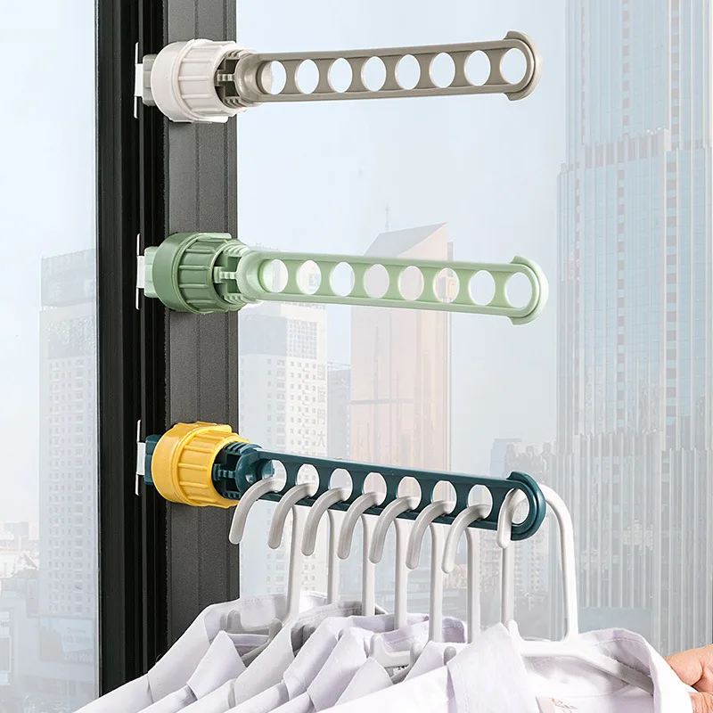 

Home creative clothes rail Indoor 8-hole window frame hanging drying storage rack Travel Portable Clothes Organizer hanger rod