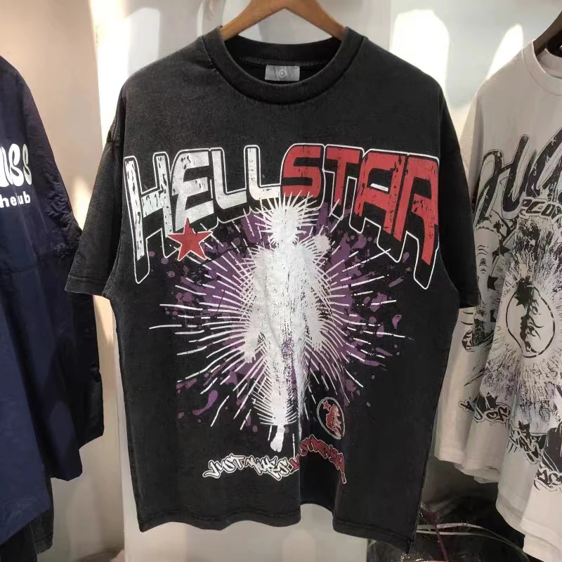 

Black Hellstar T-shirt Summer New Vintage High Quality Alphabet Print HELLSTAR Crewneck Short Sleeve T Shirt Men Women S-XL