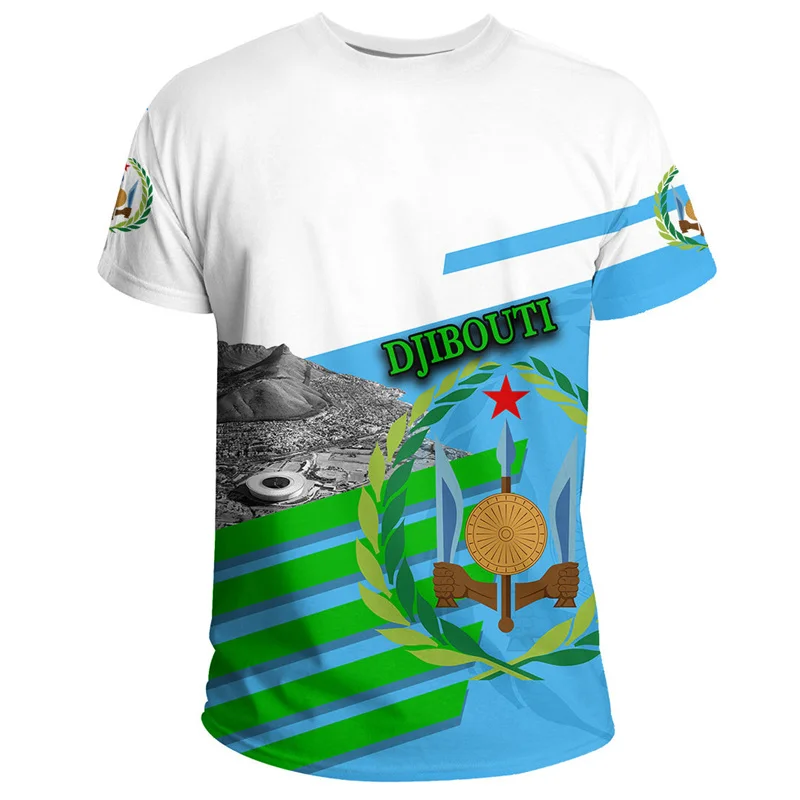 Фото Футболка с 3D принтом RepublicOf Djibouti Flag Map, футболки с рисунком Djibouti, винтажная мужская одежда с короткими рукавами, топ №1