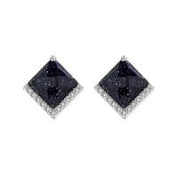 ladies s925 sterling silver stud earrings square super black blue sandstone high quality diamond geometric fashion jewelry