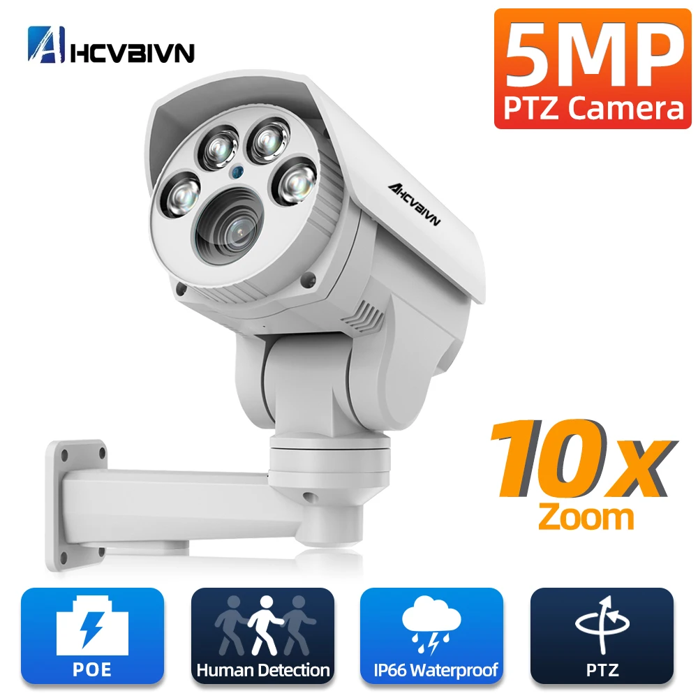 

5MP POE 10X PTZ IP Camera Pan/Tilt H.265 Outdoor 10X Optical Zoom IR 80M P2P CCTV Security Waterproof Metal Bullet Camera XMeye