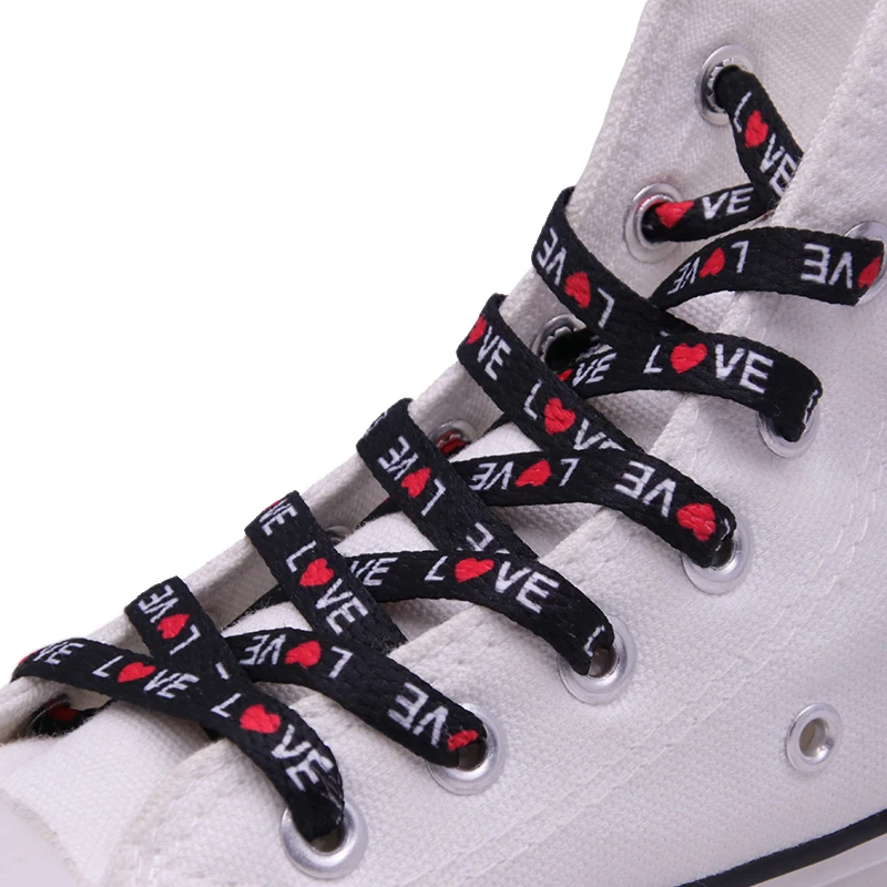 

7mm Thermal Transfer Bootlace Flat Single Layer Network Laces With Printing Sublimated Love Shoelaces With Metal Tips